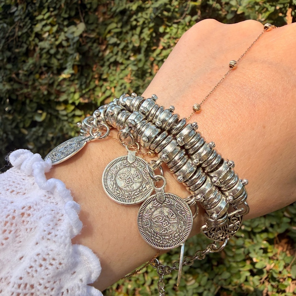 Ottoman coin bracelet turkish silver jewelry antique  bangle middle eastern - Picture 3 of 8